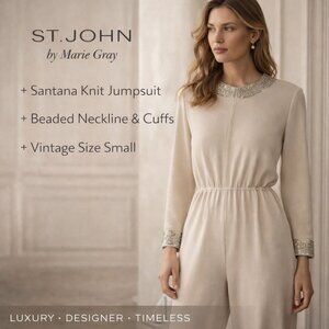St. John Vintage Jumpsuit Santana Knit Cream/Gold Beaded Luxury Evening Wear